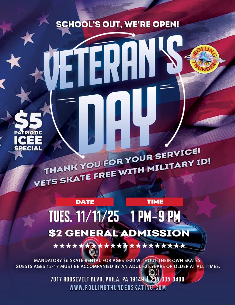 #RollerSkating #ThingsToDoWithKidsNearMe #RollingThunderSkating #VeteransDay #PhillyFun #FamilyFun #ThankYouVeterans #PatrioticFun #PhiladelphiaEvents #SkateDay