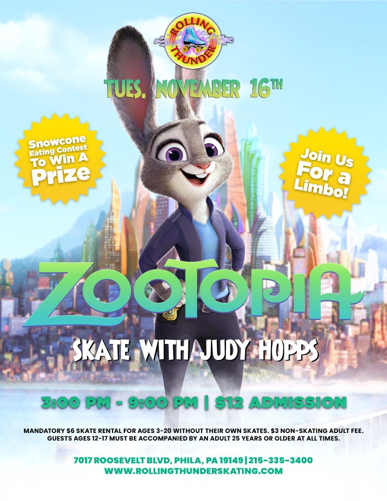 #RollerSkating #RollingThunderSkating #FamilyFun #PhillyEvents #Zootopia #JudyHopps #SkateParty #KidsFun #ThingsToDoWithKidsNearMe