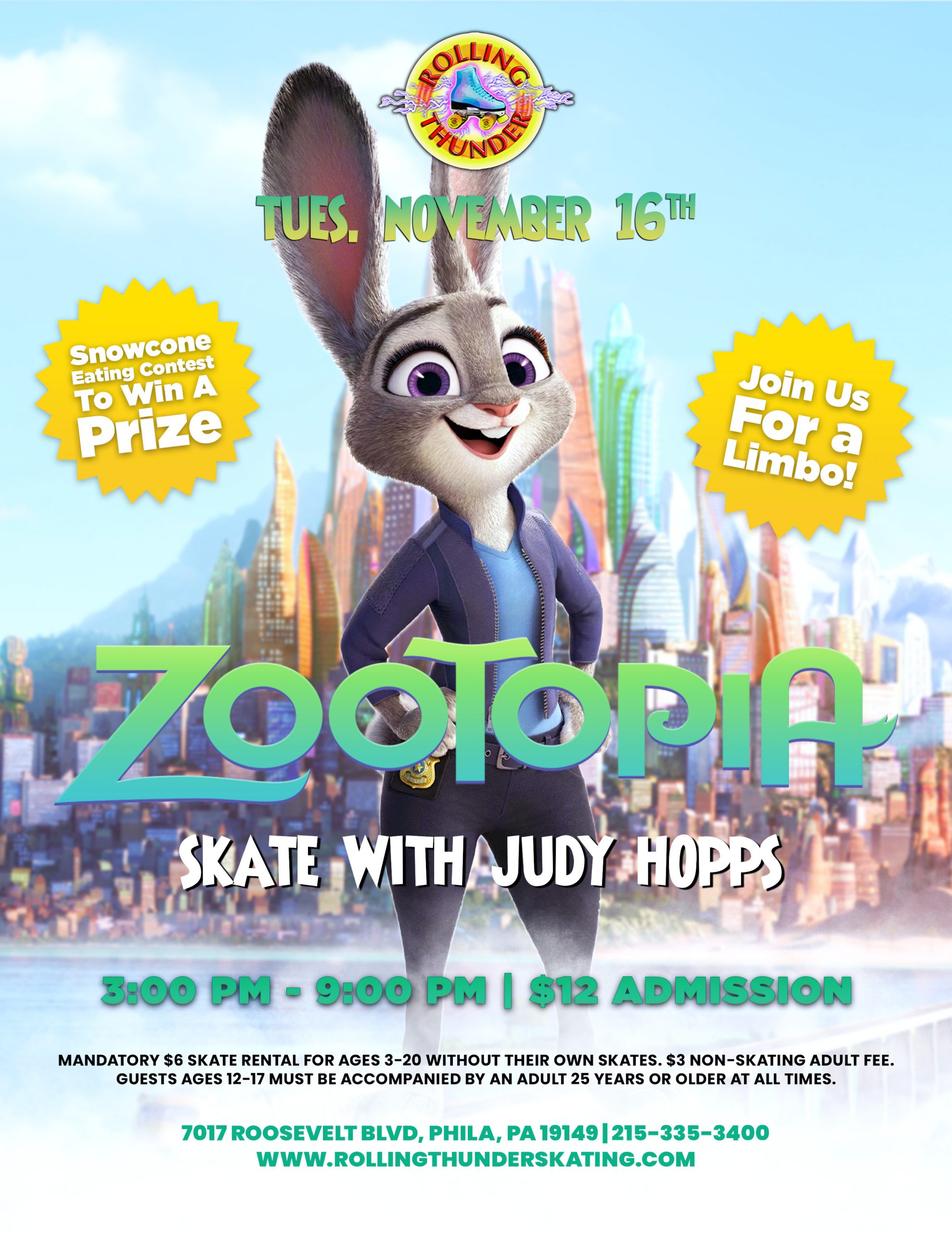 #RollerSkating #RollingThunderSkating #FamilyFun #PhillyEvents #Zootopia #JudyHopps #SkateParty #KidsFun #ThingsToDoWithKidsNearMe