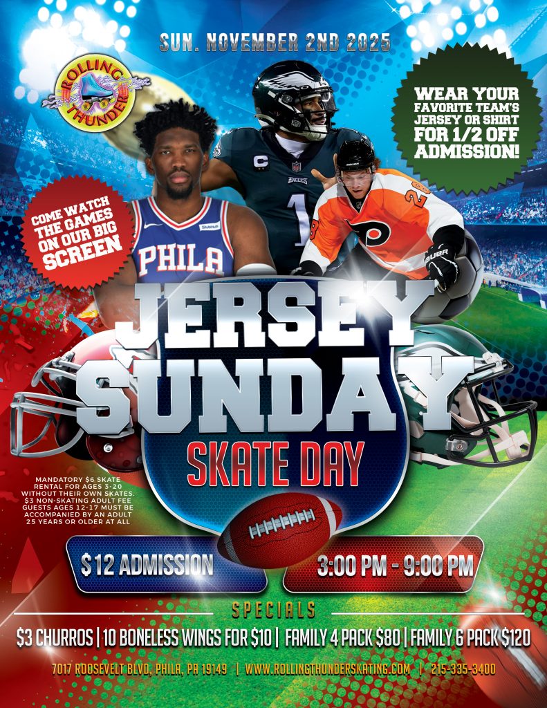 #RollerSkating #ThingsToDoWithKidsNearMe #RollingThunderSkating #PhillyFun #FamilyFun #JerseySunday #SkateDay #SportsFans #PhiladelphiaEvents