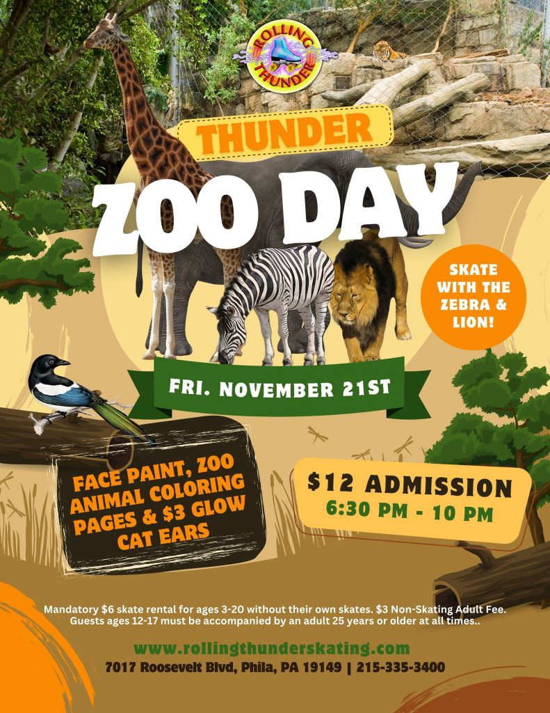 #RollerSkating #RollingThunderSkating #ZooDay #FamilyFun #PhillyEvents #KidsNightOut #AnimalFun #SkateAndPlay
