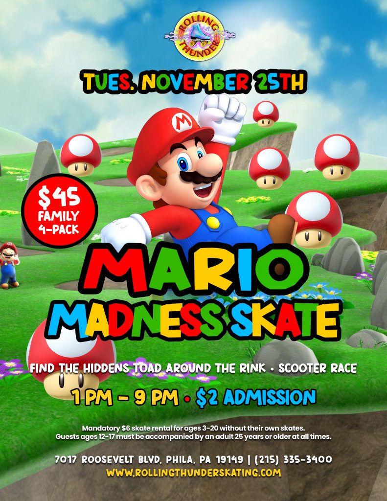 #RollerSkating #RollingThunderSkating #MarioParty #PhillyEvents #FamilyFun #KidsActivities #SkateAndPlay