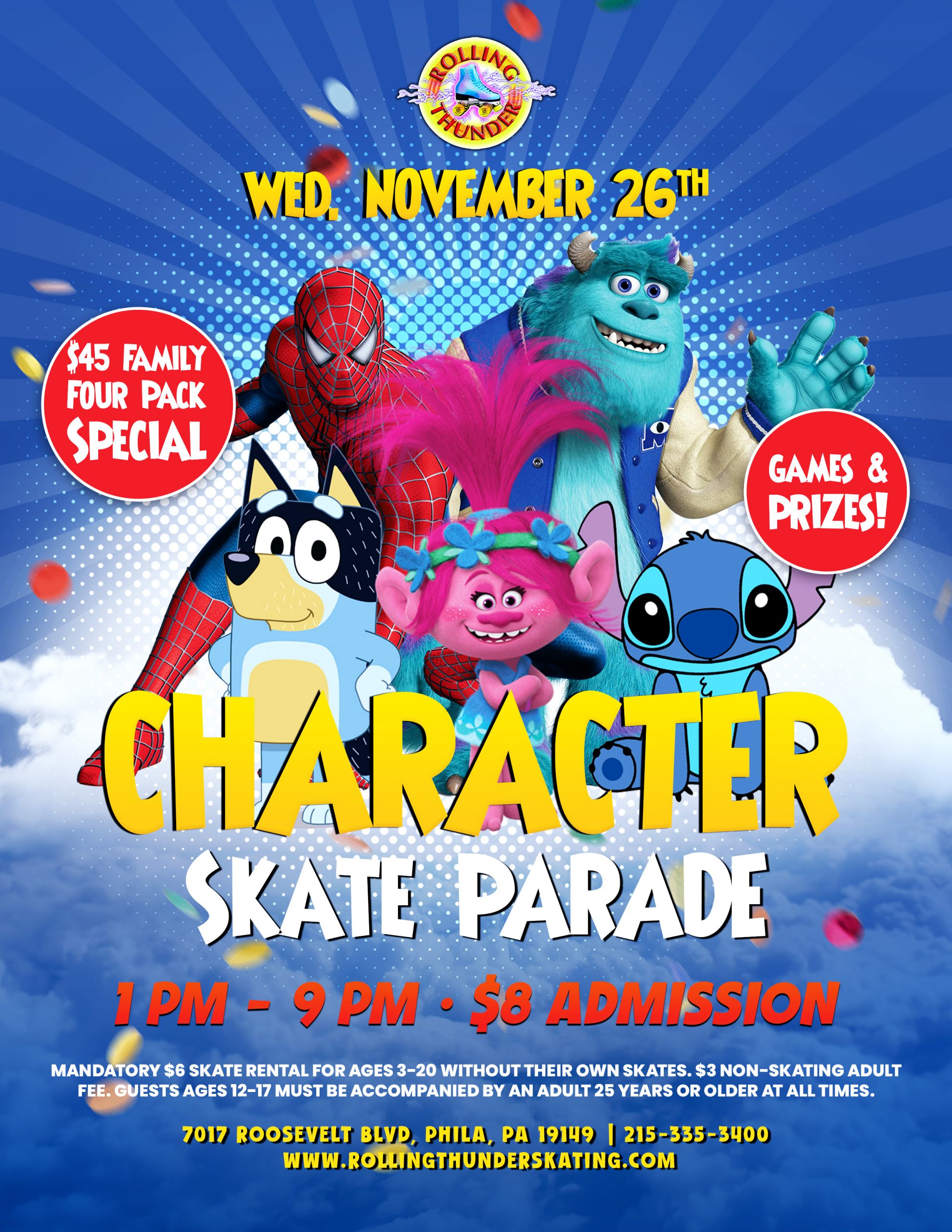 #RollerSkating #ThingsToDoWithKidsNearMe #RollingThunderSkating #FamilyFun #PhillyEvents #CharacterParade #SurpriseGuests #SkateParty #KidsFun #HolidaySkate