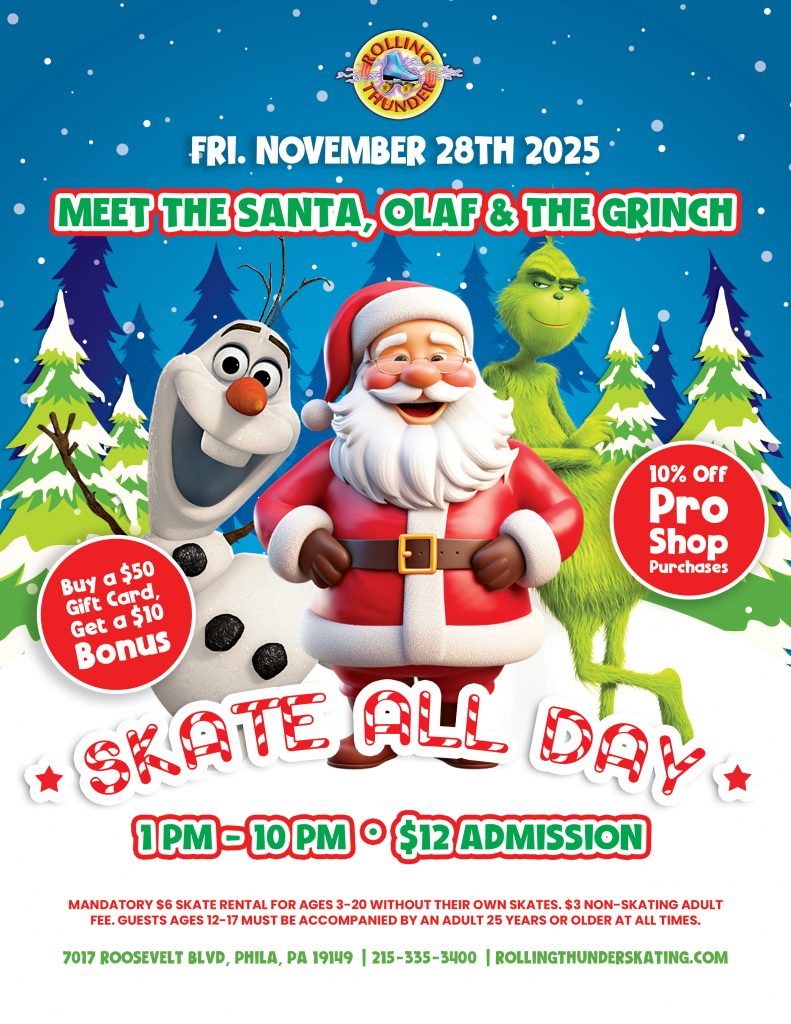 #RollerSkating #RollingThunderSkating #FamilyFun #PhillyEvents #ChristmasFun #SantaSkate #HolidayMagic #ThingsToDoWithKidsNearMe