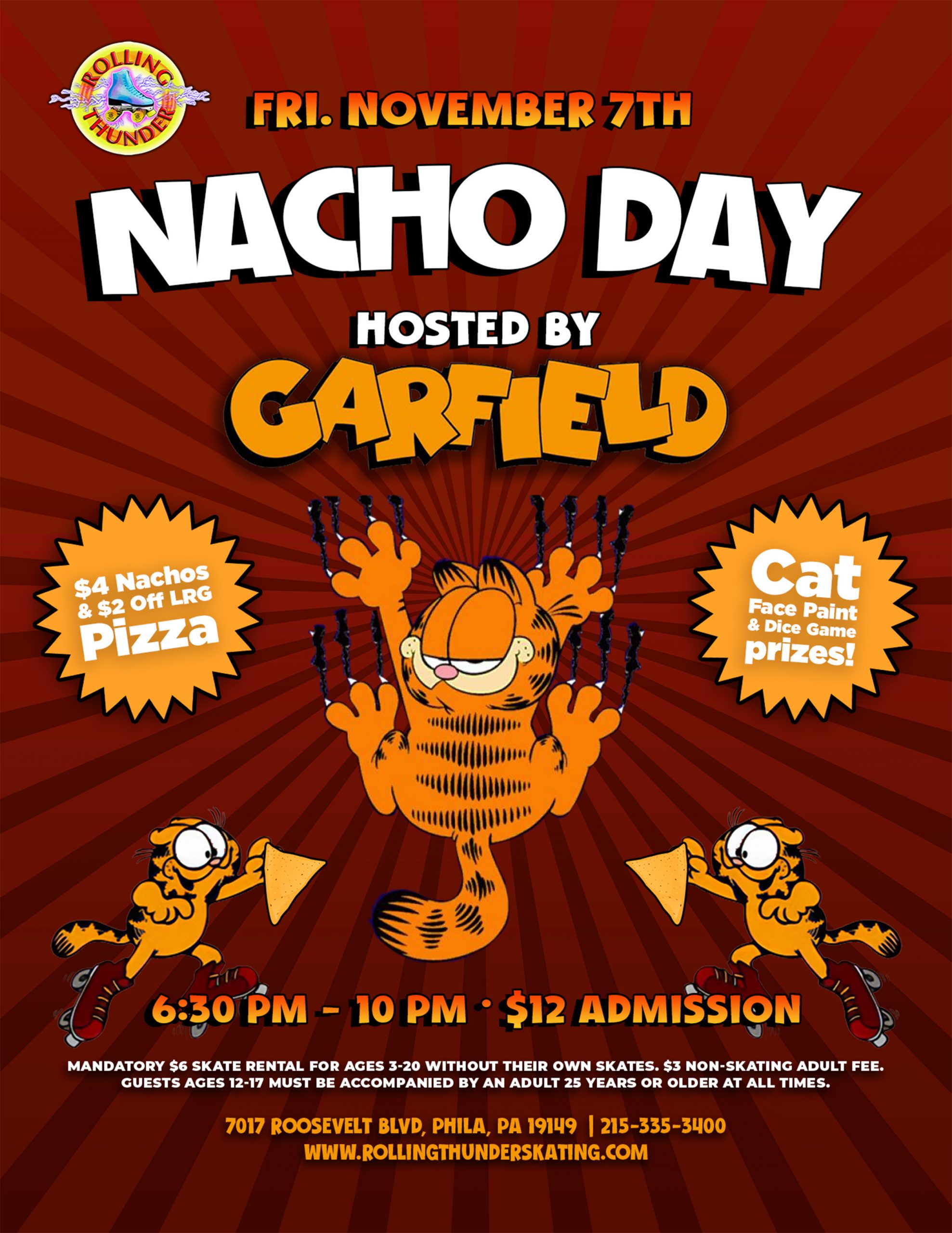 #RollerSkating #ThingsToDoWithKidsNearMe #RollingThunderSkating #PhillyFun #FamilyFun #Garfield #NachoDay #SkateNight #PhiladelphiaEvents #FunWithFriends