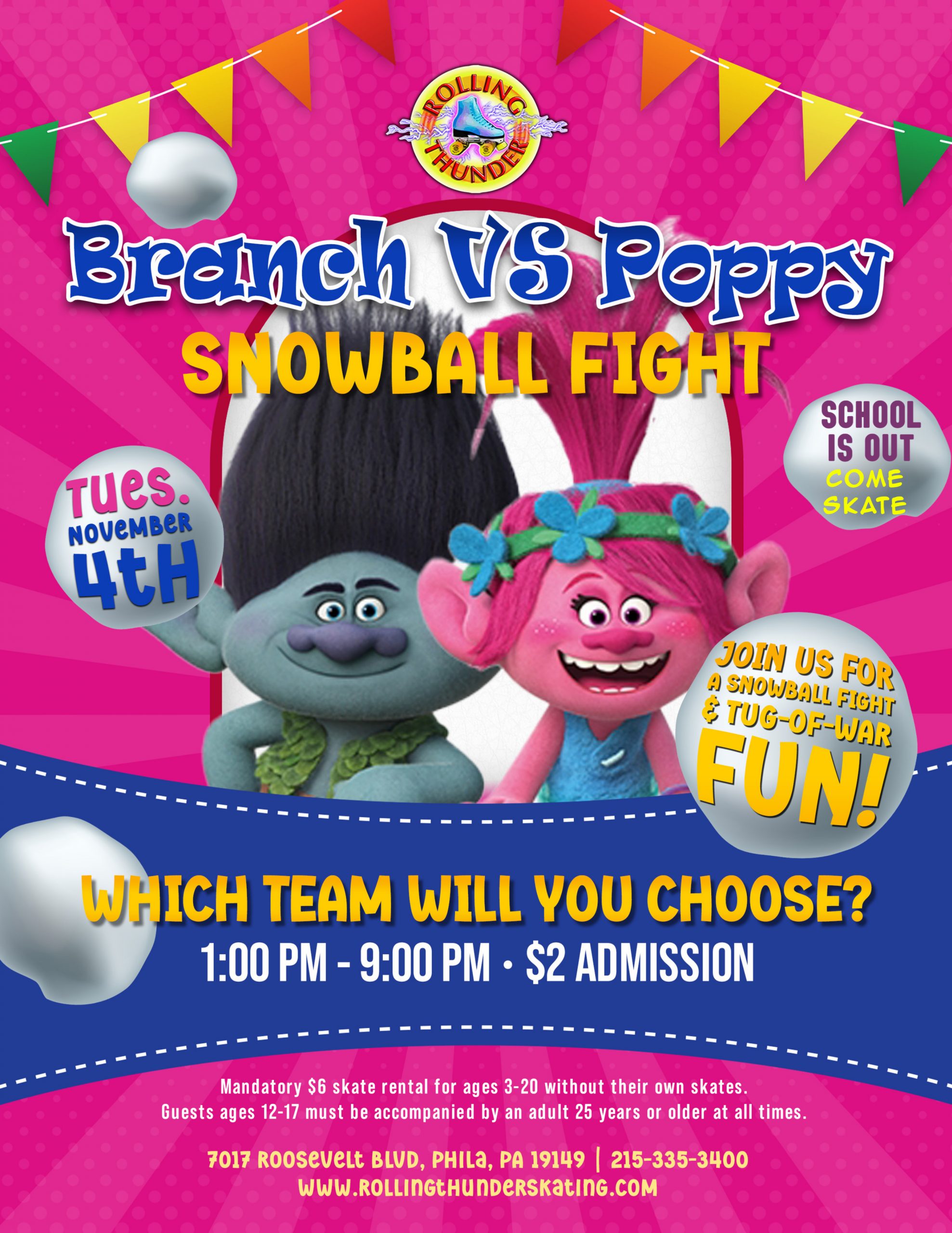 #RollerSkating #ThingsToDoWithKidsNearMe #RollingThunderSkating #PhillyFun #FamilyFun #TrollsParty #SnowballFight #PoppyAndBranch #KidsEvent #PhiladelphiaEvents #SchoolOutSkate