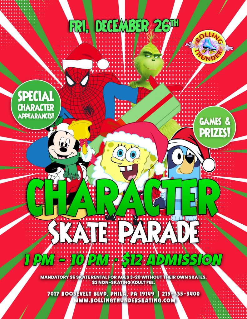 #RollingThunderSkating #CharacterSkate #FamilyFun #PhillyEvents #HolidaySkate #ThingsToDoWithKidsNearMe #KidsEvent