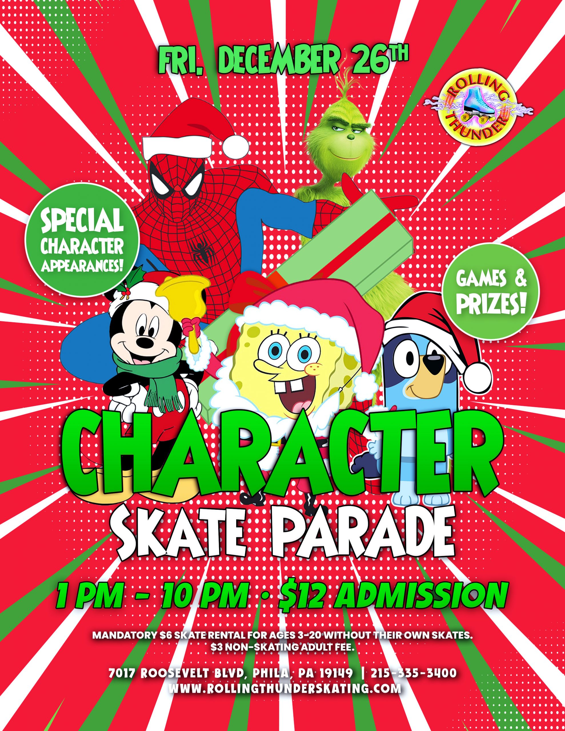 #RollingThunderSkating #CharacterSkate #FamilyFun #PhillyEvents #HolidaySkate #ThingsToDoWithKidsNearMe #KidsEvent