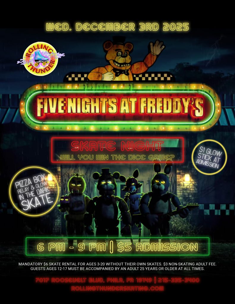 #RollingThunderSkating #PhillyFun #FiveNightsAtFreddys #GlowSkate #FamilyFun #ThingsToDoWithKidsNearMe #SkateNight