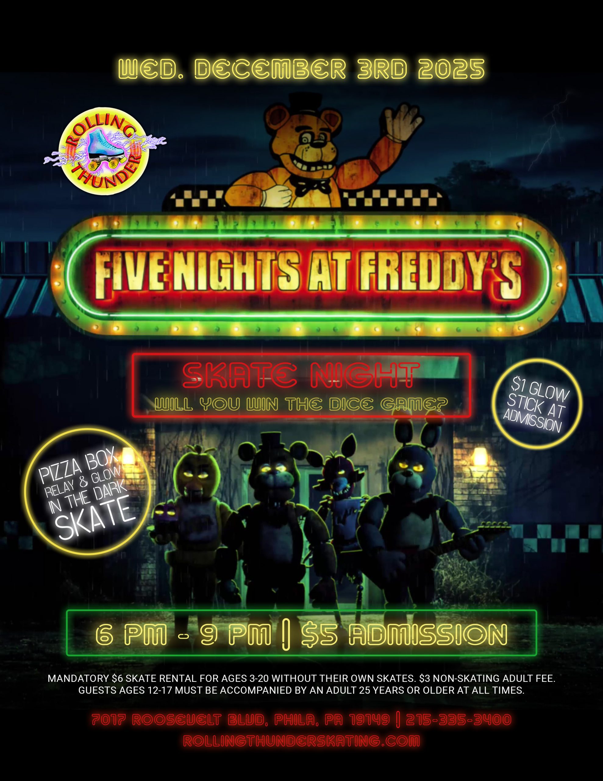 #RollingThunderSkating #PhillyFun #FiveNightsAtFreddys #GlowSkate #FamilyFun #ThingsToDoWithKidsNearMe #SkateNight