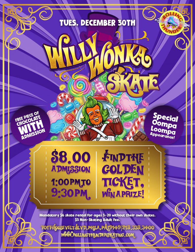 #RollingThunderSkating #WillyWonka #CandyLand #FamilyFun #PhillyFun #SkateParty #ThingsToDoWithKidsNearMe