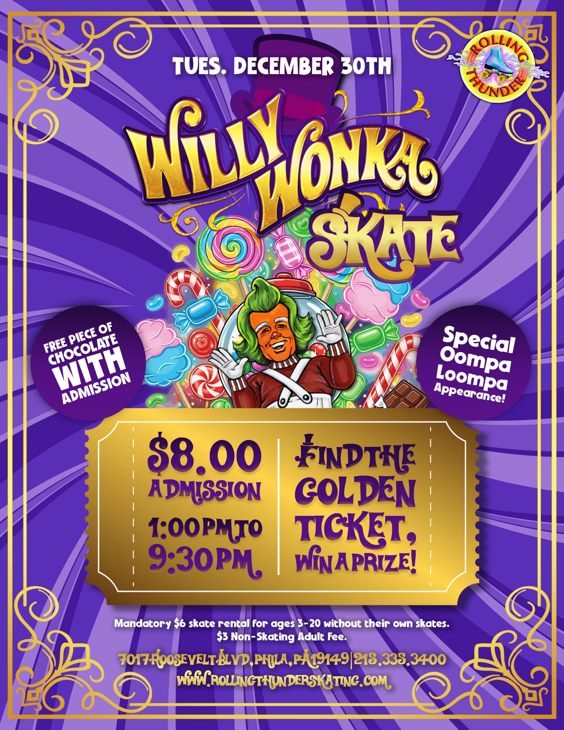 #RollingThunderSkating #WillyWonka #CandyLand #FamilyFun #PhillyFun #SkateParty #ThingsToDoWithKidsNearMe