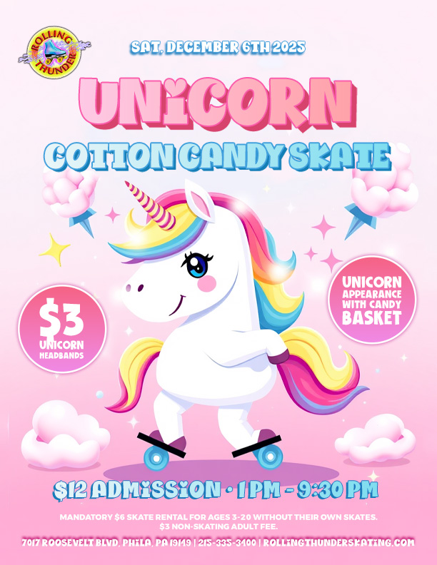 #RollingThunderSkating #PhillyFun #FamilyFun #UnicornSkate #ThingsToDoWithKidsNearMe #CottonCandyDreams
